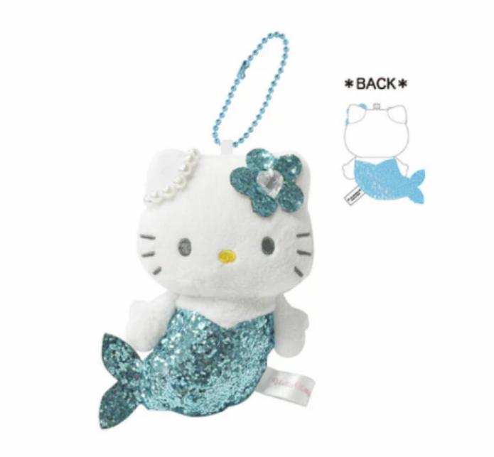 SANRIO Hello Kitty Blue Glitter Mermaid Plush Keychain