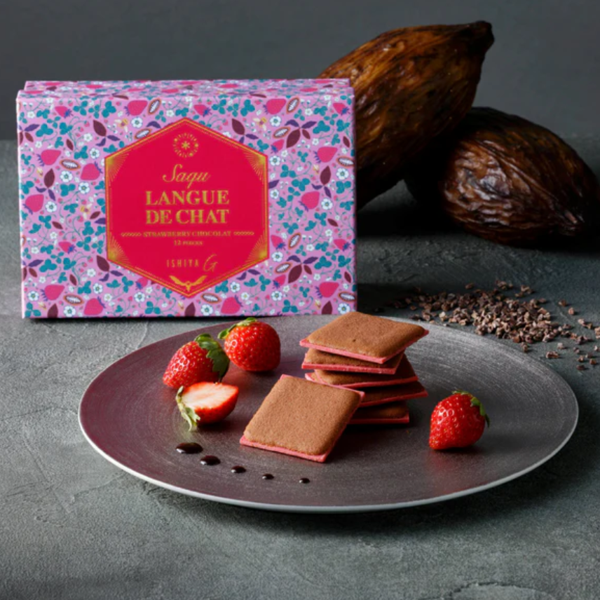 ISHIYA Saqu Langue de Chat Strawberry Chocolate Cookies