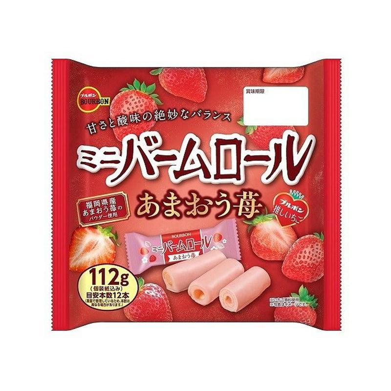 BOURBON Amaou Strawberry Baumkuchen Roll Cookies