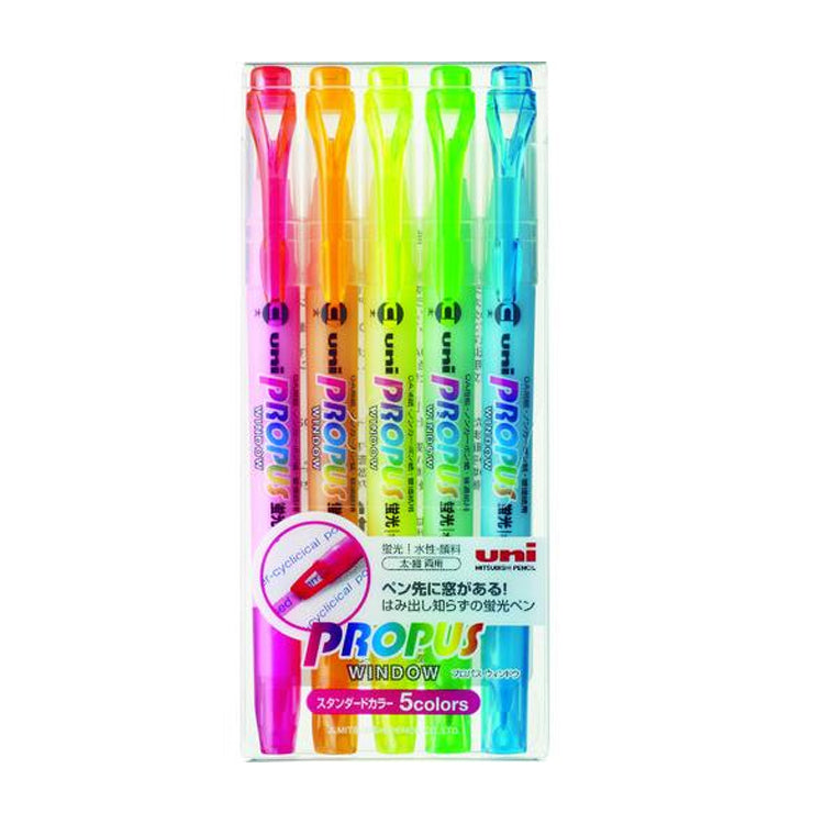UNI Propus Window Felt Tip Multicolor Highlighter Pen Set
