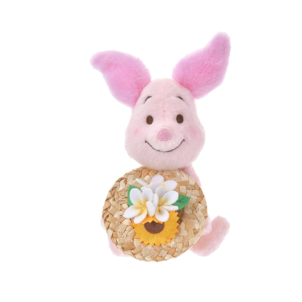 DISNEY Fluffy Plush Keychain Piglet & Straw Hat Sunflower