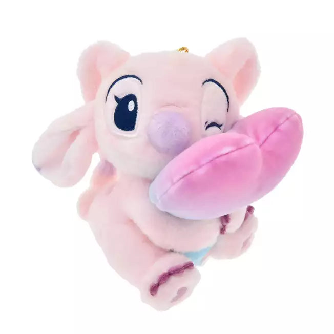 DISNEY Stitch and Angel Gradient Color Smily Heart Cushion Plush Keychain