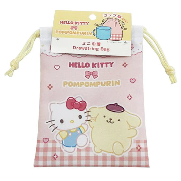 SANRIO Hello Kitty & Pompompurin Mini Drawstring Bag - Gingham Check